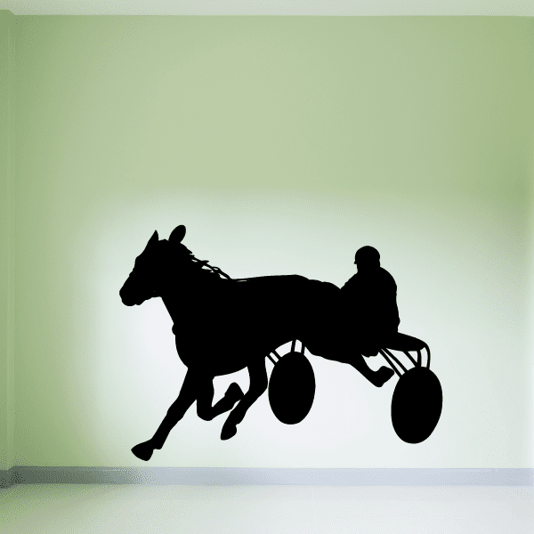 Horse racing wall decal: black horse and jockey silhouette with reins