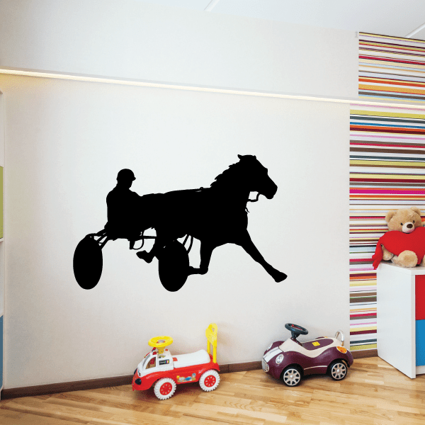 Horse racing wall decal: black rider and horse silhouette, vinyl sticker