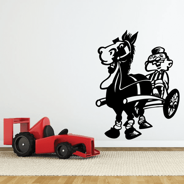 Horse racing wall decal: black jockey and horse riding silhouette with whip