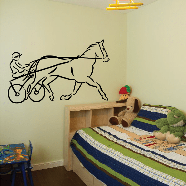 Horse racing wall vinyl decal of a black jockey riding a horse mid-gallop