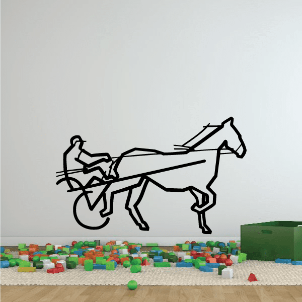Horse racing wall decal showing jockey and race horse in black outline