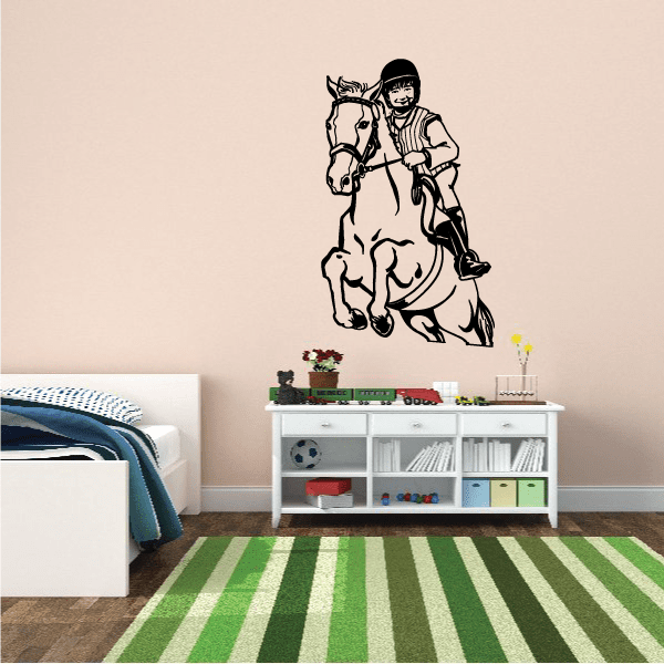Horse racing wall decal vinyl sticker with rider on rearing horse