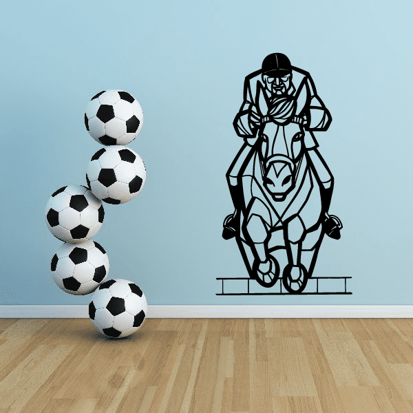 Horse racing jockey and horse head vinyl wall decal, black and white