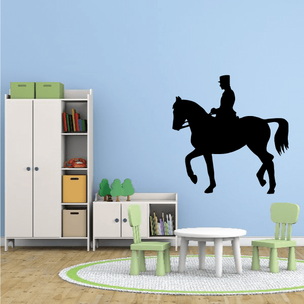 Horse racing wall decal with black rider silhouette on rearing horse