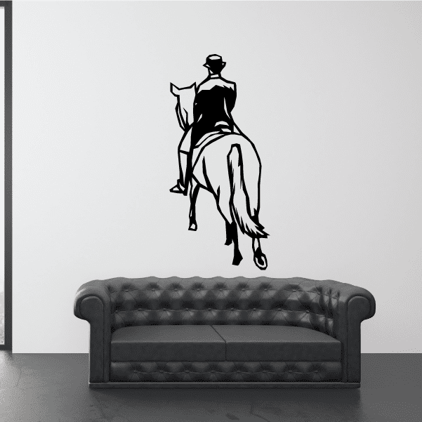 Horse racing wall decal: black jockey and horse outline on wall