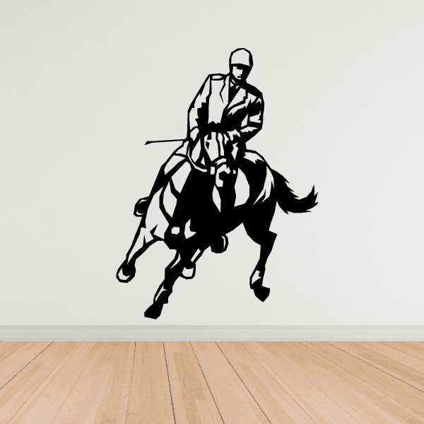 Horse racing wall decal featuring black jockey and racehorse silhouette