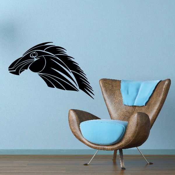 Tribal horse pinstripe vinyl wall decal, black horse head silhouette with flowing lines