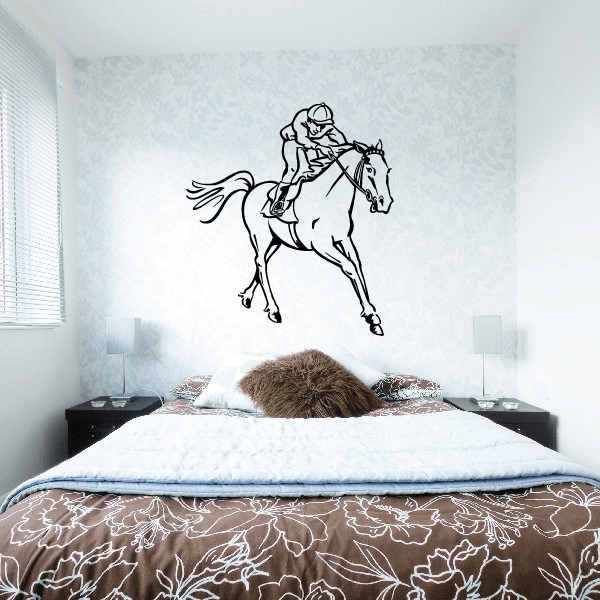 Horseback riding wall decal, line-art rider on horse