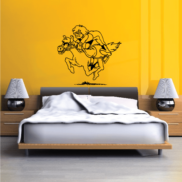 Horseback riding wall decal: black line art horse and rider