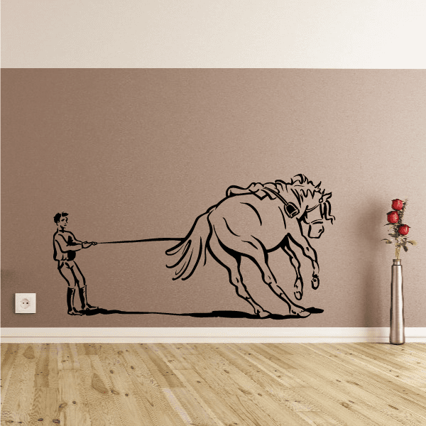 Horseback riding vinyl wall decal with horse and rider silhouette, black