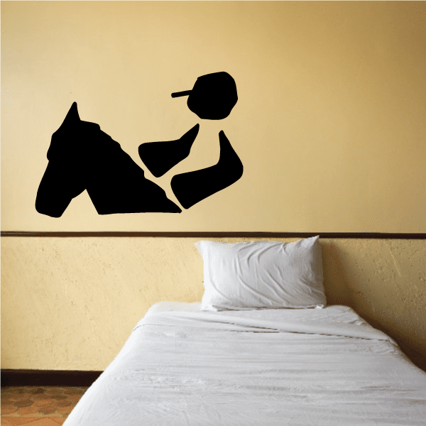 Horseback riding wall decal: black horse and rider silhouette
