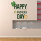 St. Patrick's Day die-cut decal with HAPPY text, clover and horseshoe