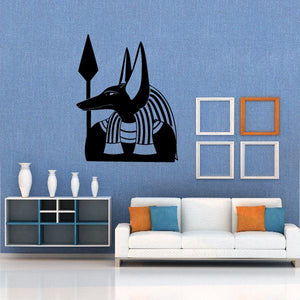 Horus falcon Egyptian wall decal, black with blue-striped details