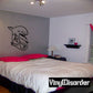 Hostile staring shark wall decal, black outline with open mouth and teeth