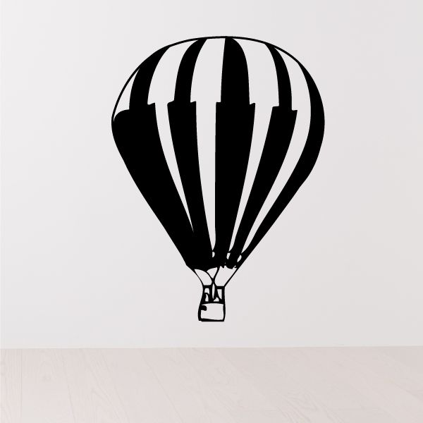 Hot air balloon basket in flight decal with black and white striped balloon