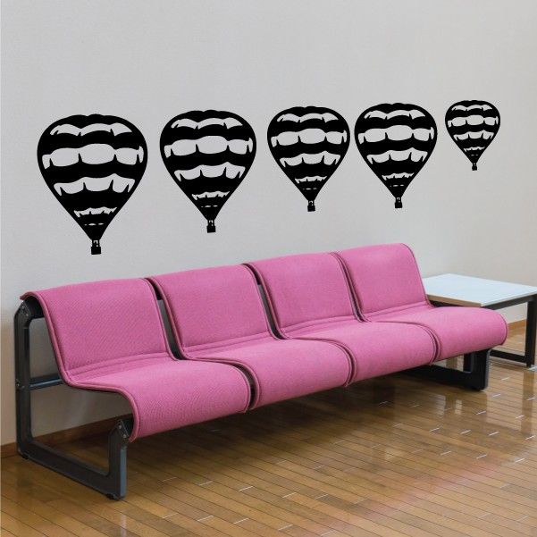 Hot air balloon family kit decals: five black hot air balloon silhouettes with stripes.