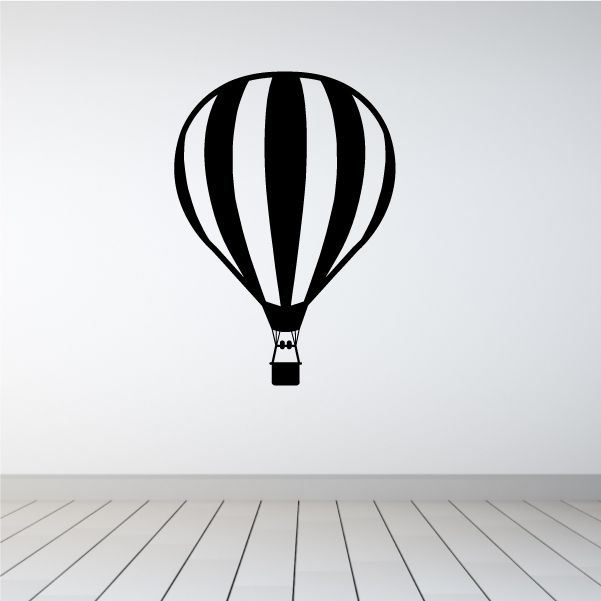 Hot air balloon decal with black-and-white striped balloon and hanging basket