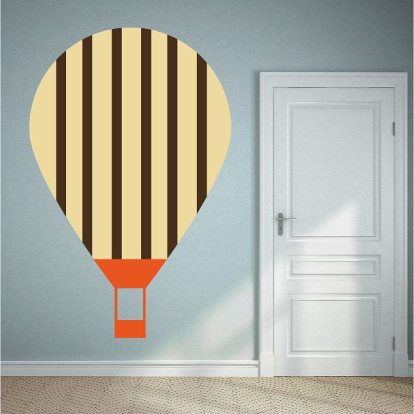 Hot air balloon wall decal with vertical stripes and orange basket