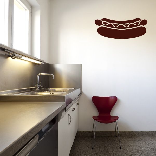 Hot dog with ketchup wall decal, brown hot dog and red sauce outline