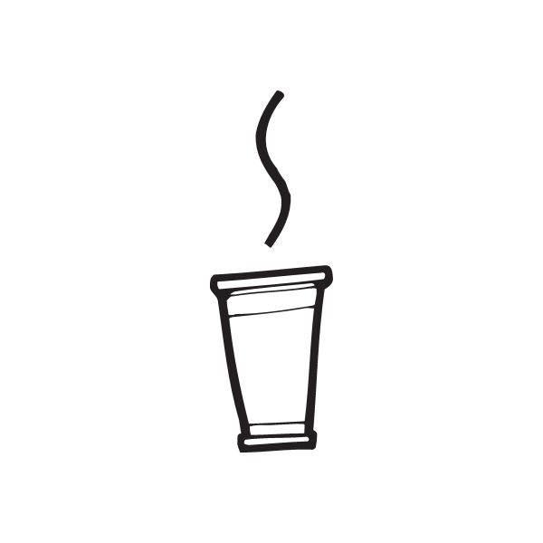 Hot drink decal with line-art steaming coffee cup