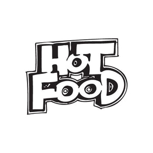 Hot Food decal with bold black-and-white lettering