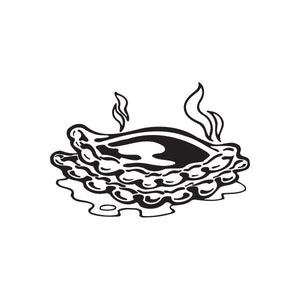 Hot pie decal with stylized pie slice and flames, black outline