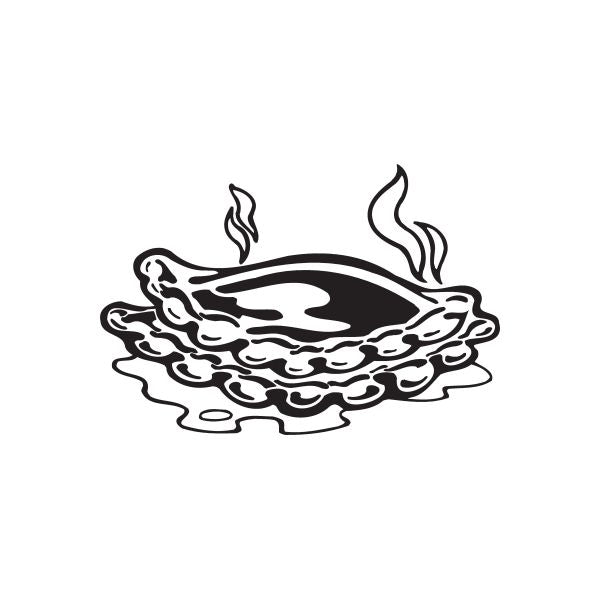 Hot pie decal with stylized pie slice and flames, black outline