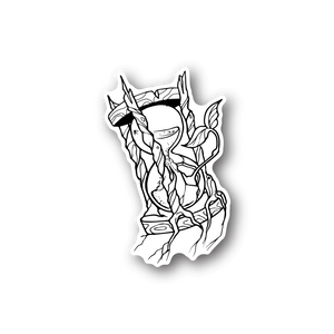 Vinyl sticker with white line-art hourglass illustration