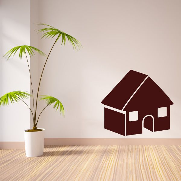 House building vinyl wall decal with dark red house silhouette and white windows