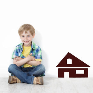 House wall decal with dark red roof and white door and window panels