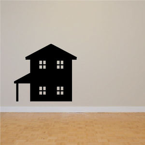 Black house wall decal with four windows and chimney