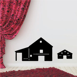 Vinyl house wall decal with two black house silhouettes and small dot details