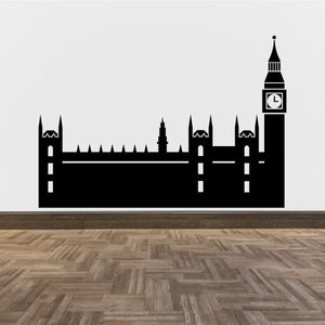 Black Houses of Parliament landmark decal silhouette with clock tower and gates