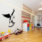 Black hovering hawk wall decal with illustrated wings and tail