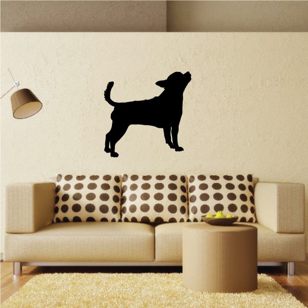 Howling Chihuahua wall decal, black silhouette of a standing dog