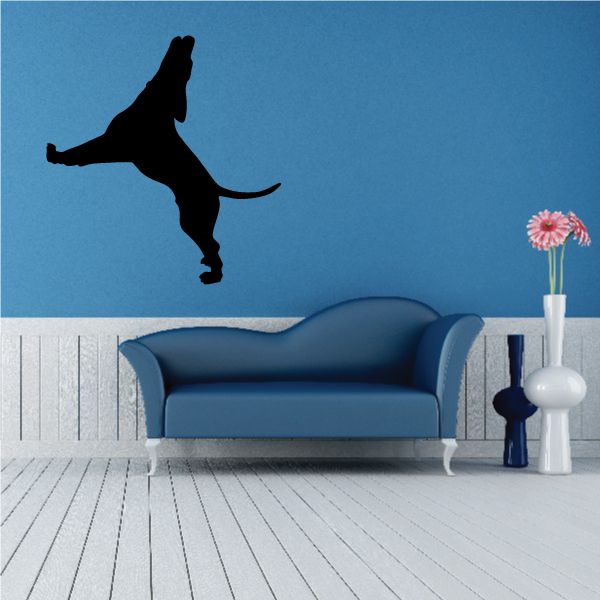 Howling coonhound wall decal, black dog silhouette with raised tail