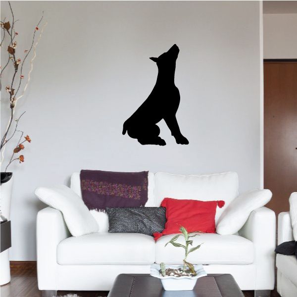 Howling Doberman Pinscher vinyl decal, black silhouette on light wall