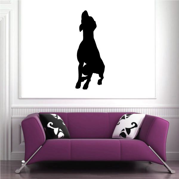 Howling hound decal, black dog silhouette howling upward
