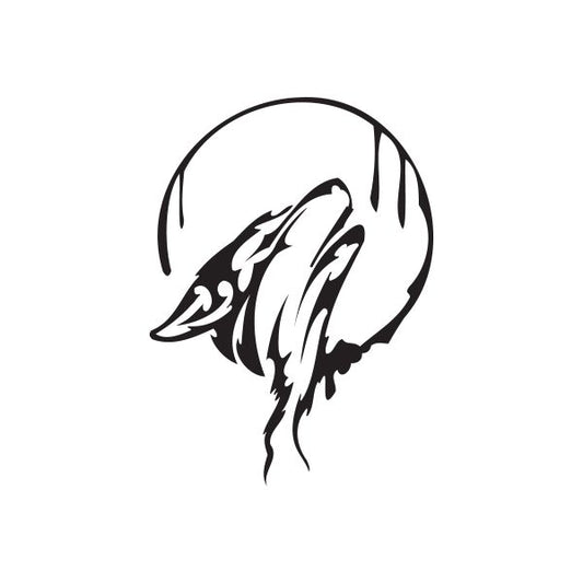 Image of Howling Wolf Head against Moon Decal