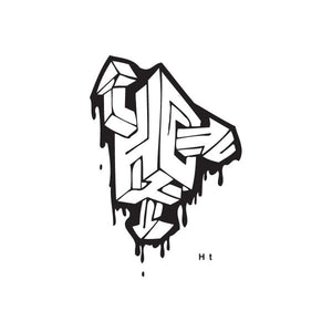 Graffiti decal, black-and-white abstract character with drips