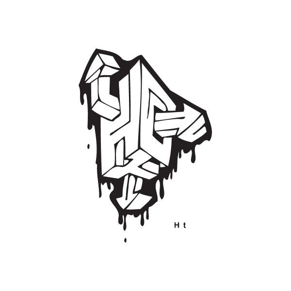 Graffiti decal, black-and-white abstract character with drips