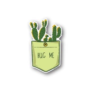 Cactus pocket vinyl sticker with HUG ME text