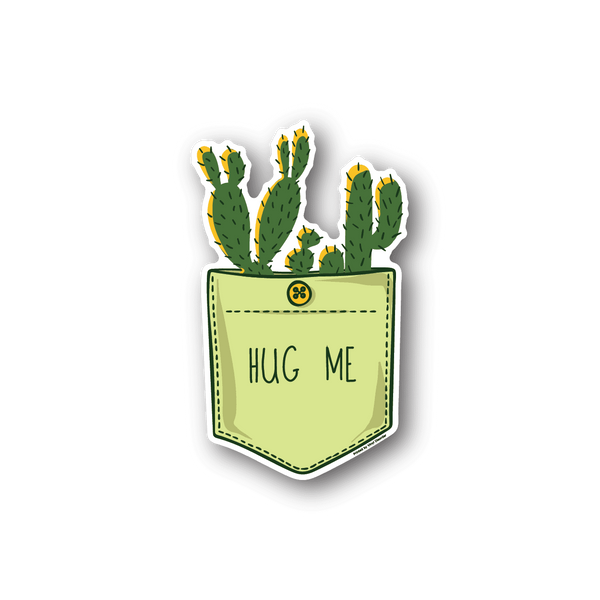 Cactus pocket vinyl sticker with HUG ME text