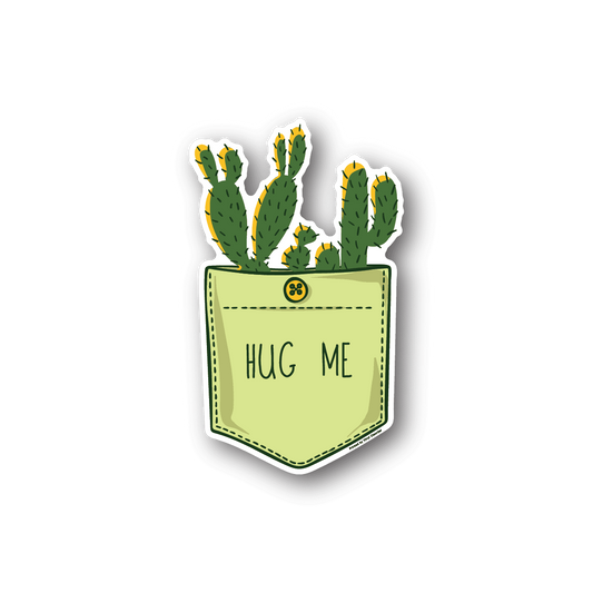 Cactus pocket vinyl sticker with HUG ME text