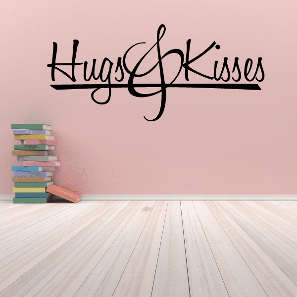 Wall decal: Hugs and Kisses in black cursive with heart accent