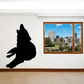 Howling wolf silhouette wall decal, black
