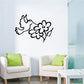 Black hummingbird and flowers wall decal with outlined design