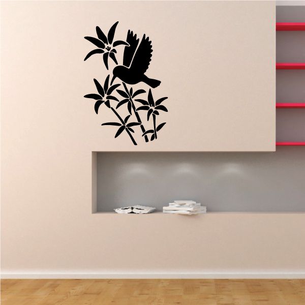 Image of Hummingbird and Sprouting Flowers Decal