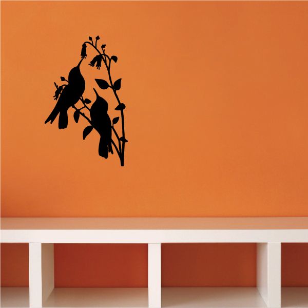 Image of Hummingbirds on Branch Leaves Decal