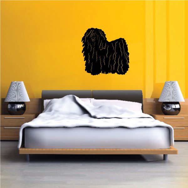 Black Hungarian Puli dog wall decal with curly silhouette